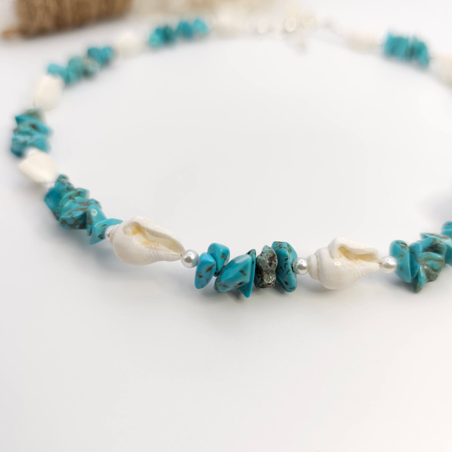 Blue Howlite Shell Bead Necklace