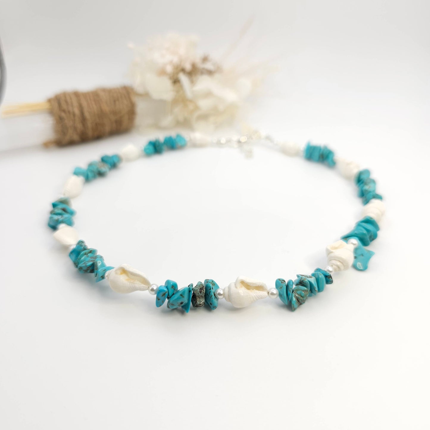 Blue Howlite Shell Bead Necklace