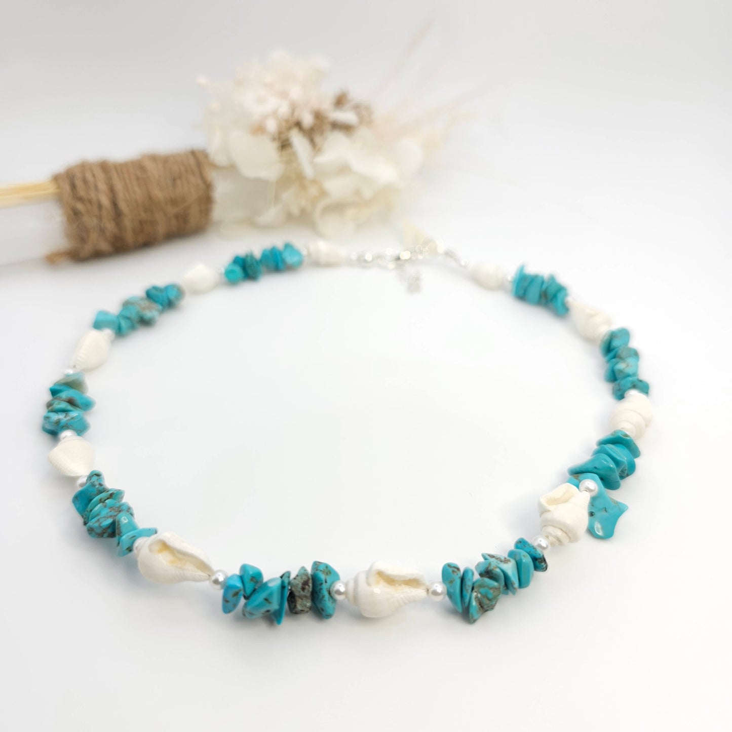 Blue Howlite Shell Bead Necklace