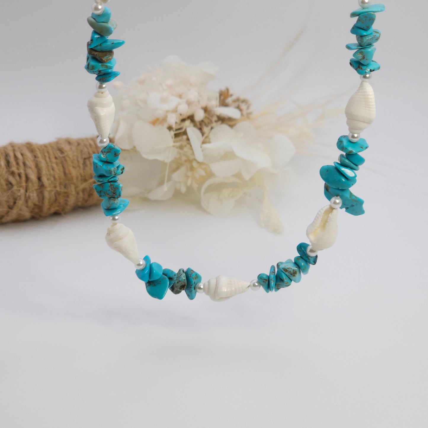 Blue Howlite Shell Bead Necklace