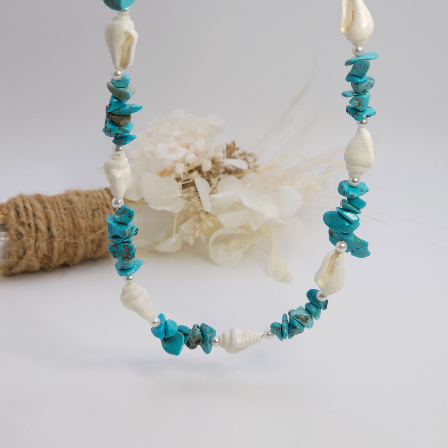 Blue Howlite Shell Bead Necklace