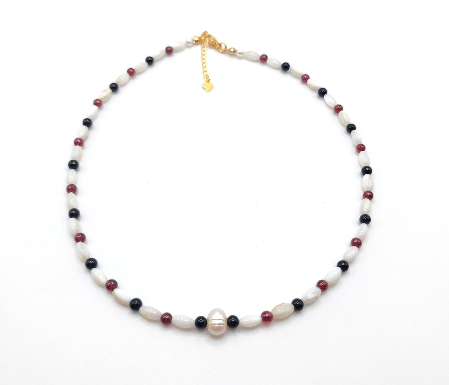 Black Agate, Garnet and Mother of Pearl