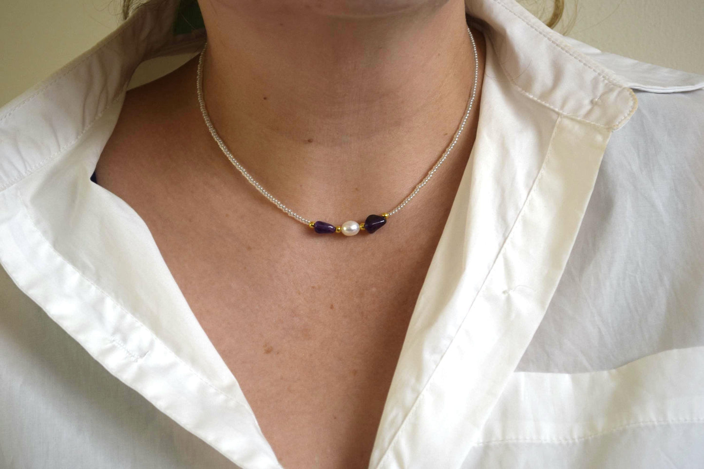 Petite Amethyst Nuggie Necklace