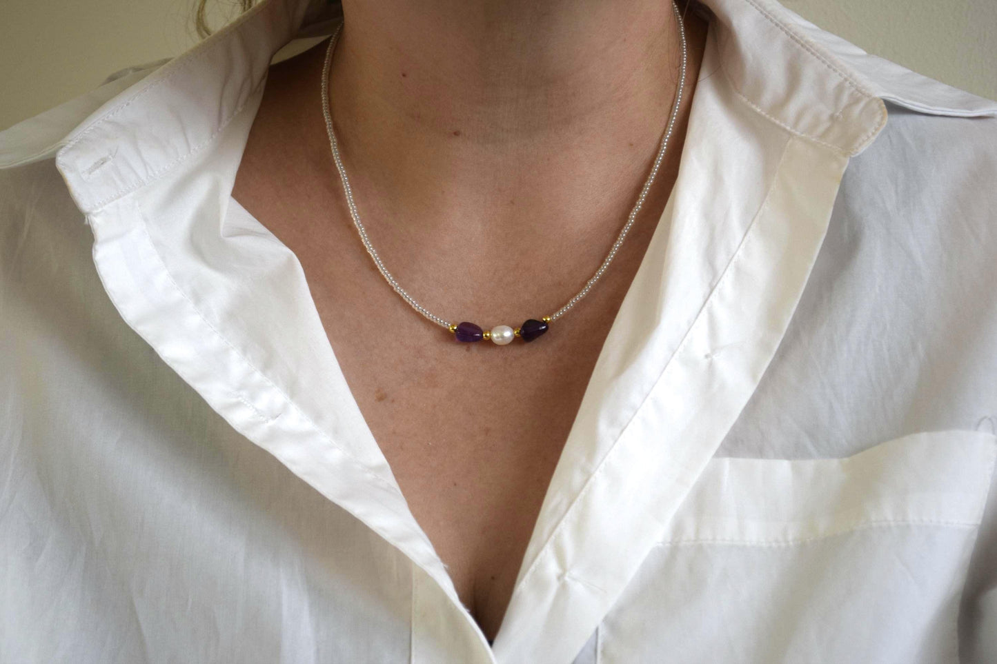 Petite Amethyst Nuggie Necklace