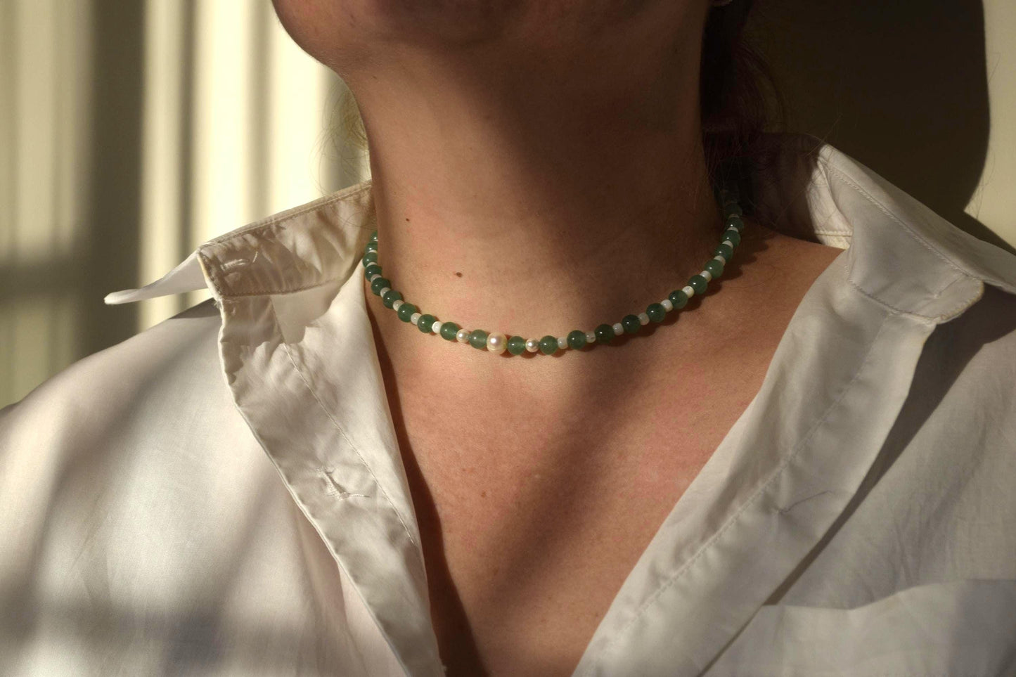 Green Aventurine & Pearl Necklace and Bracelet.